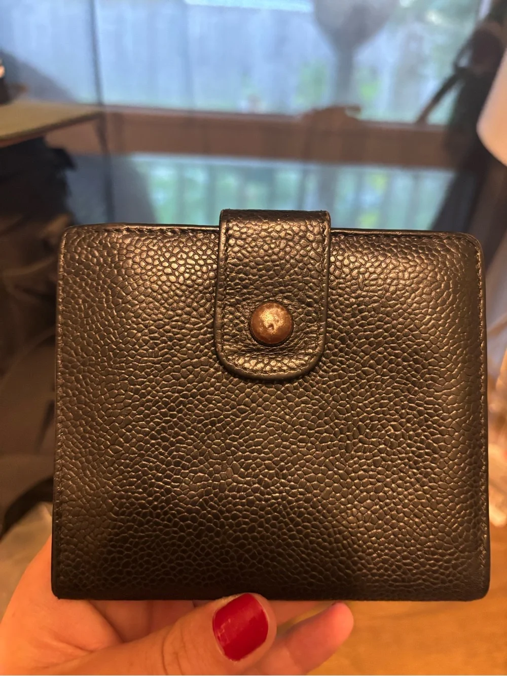 Chanel Black caviar leather compact wallet